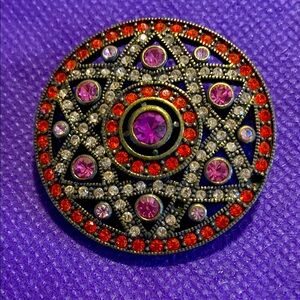 Vintage Purple and Orange Gemstone Brooch shaped like Jewish star